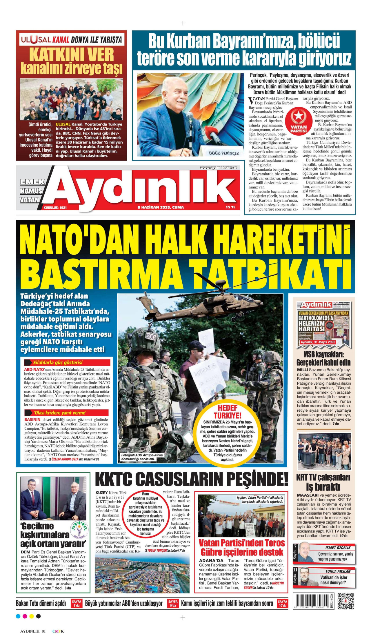AYDINLIK GAZETESİ Gazete Manşeti
