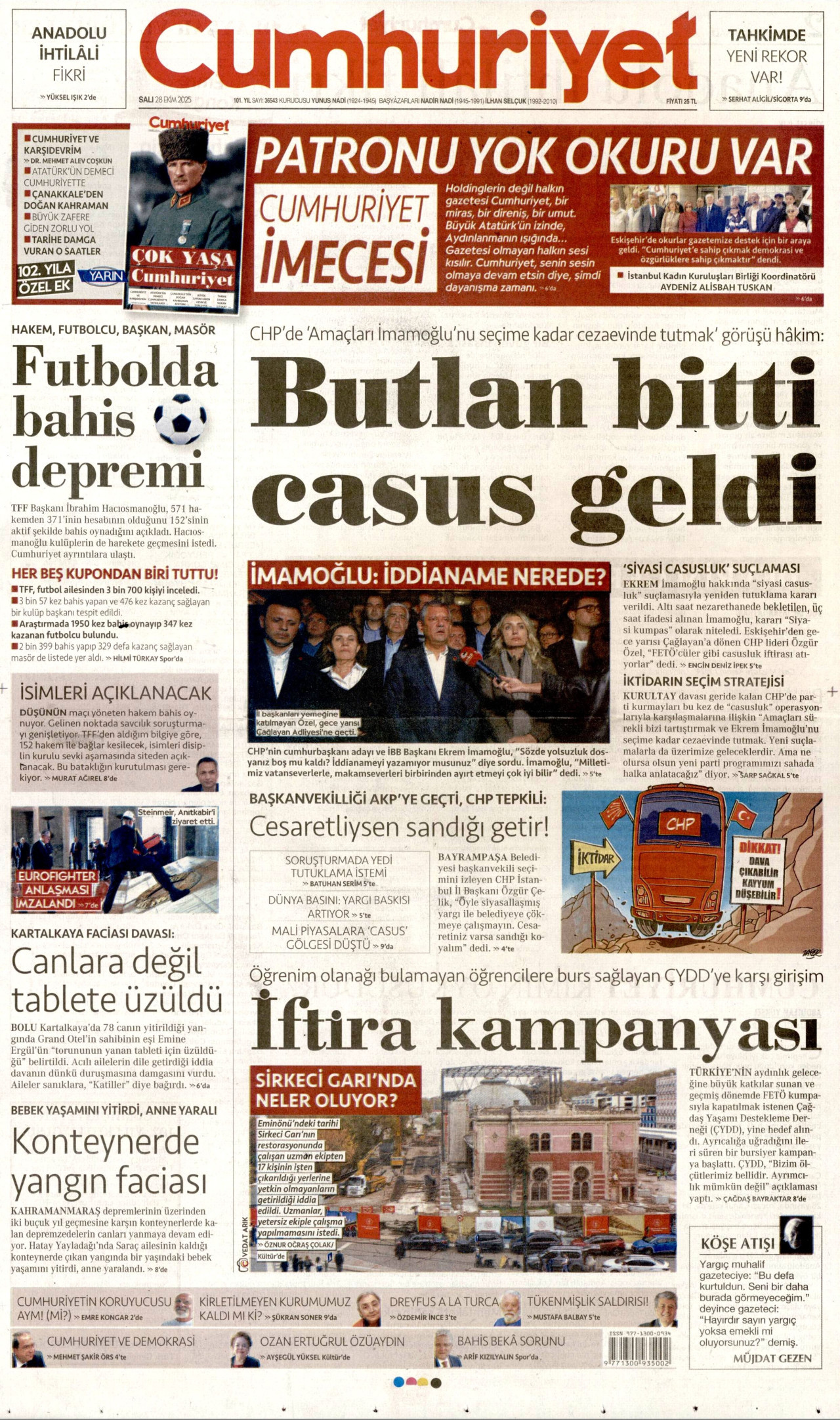 CUMHURİYET Gazete Manşeti