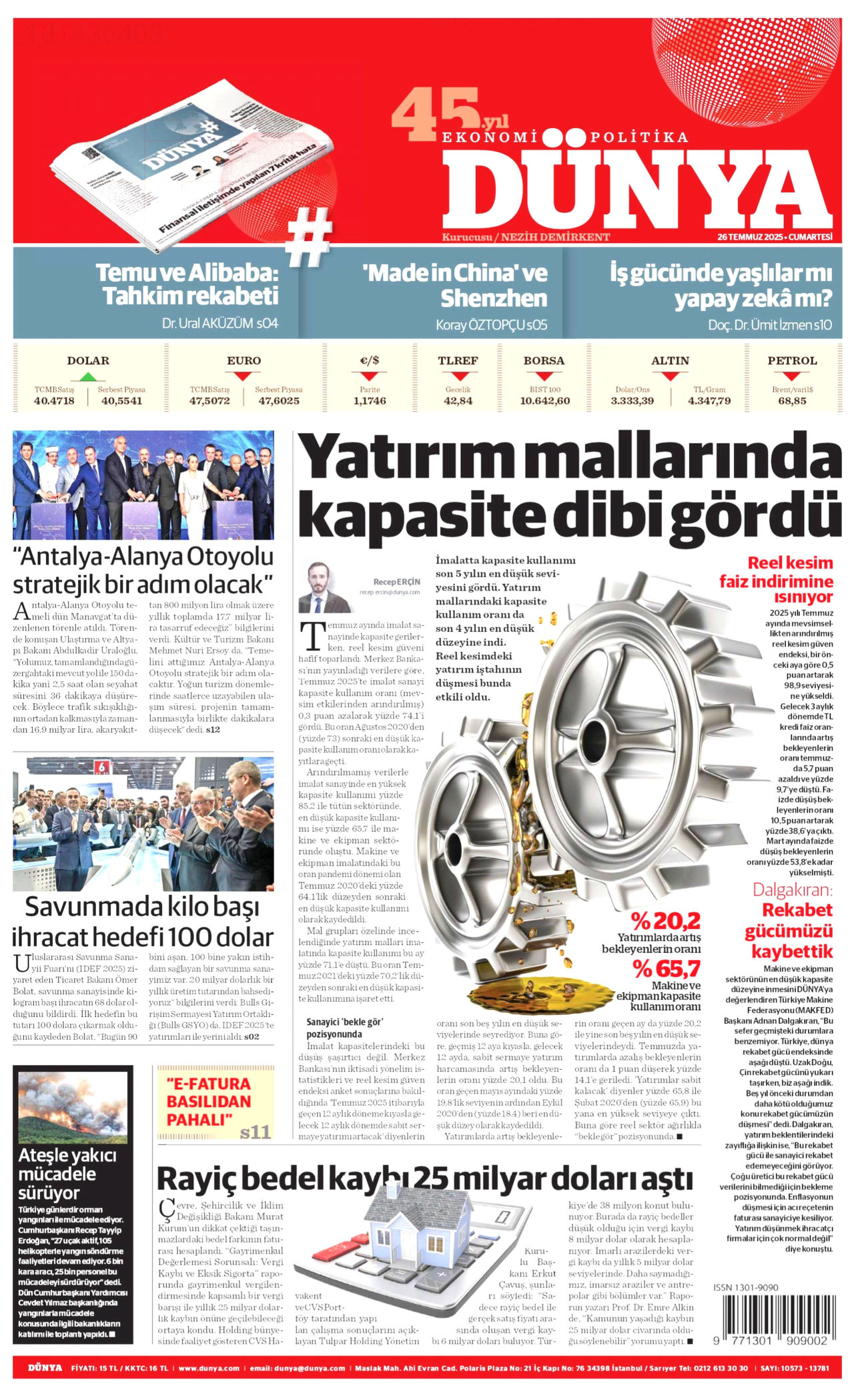 DÜNYA Gazete Manşeti