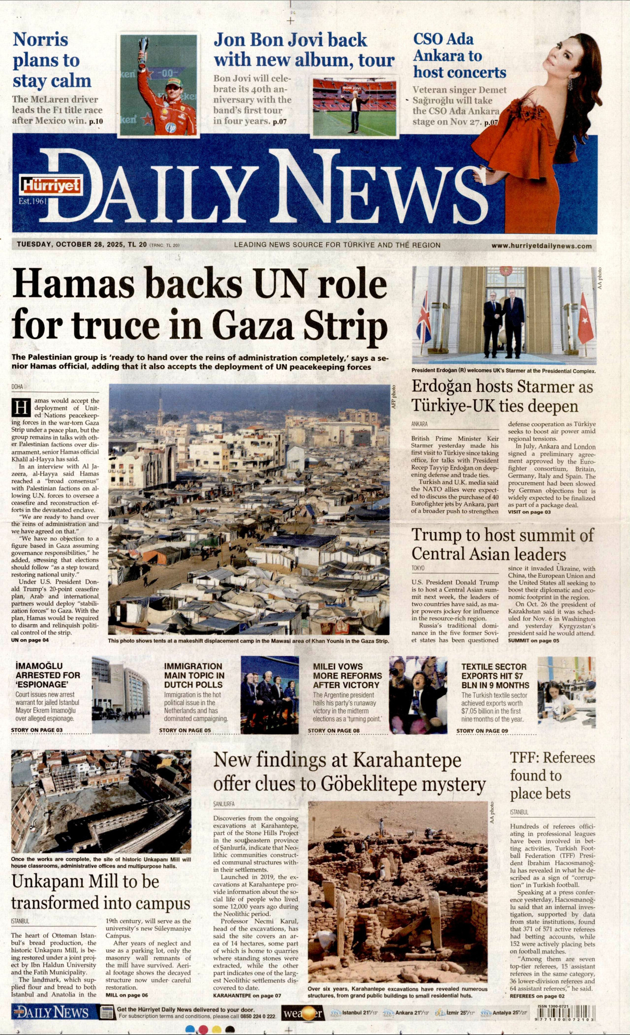 HÜRRİYET DAİLY NEWS Gazete Manşeti