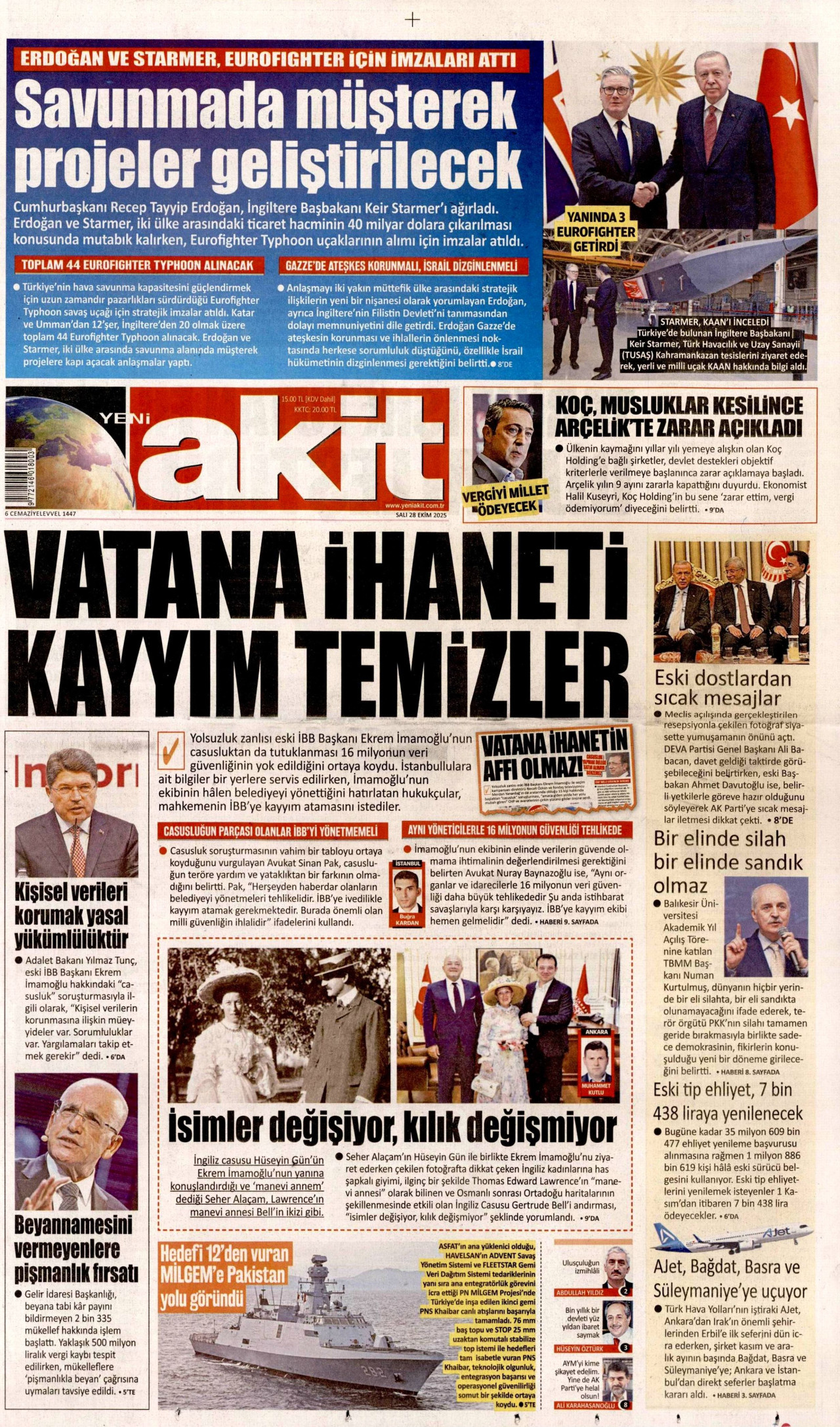 YENİ AKİT Gazete Manşeti