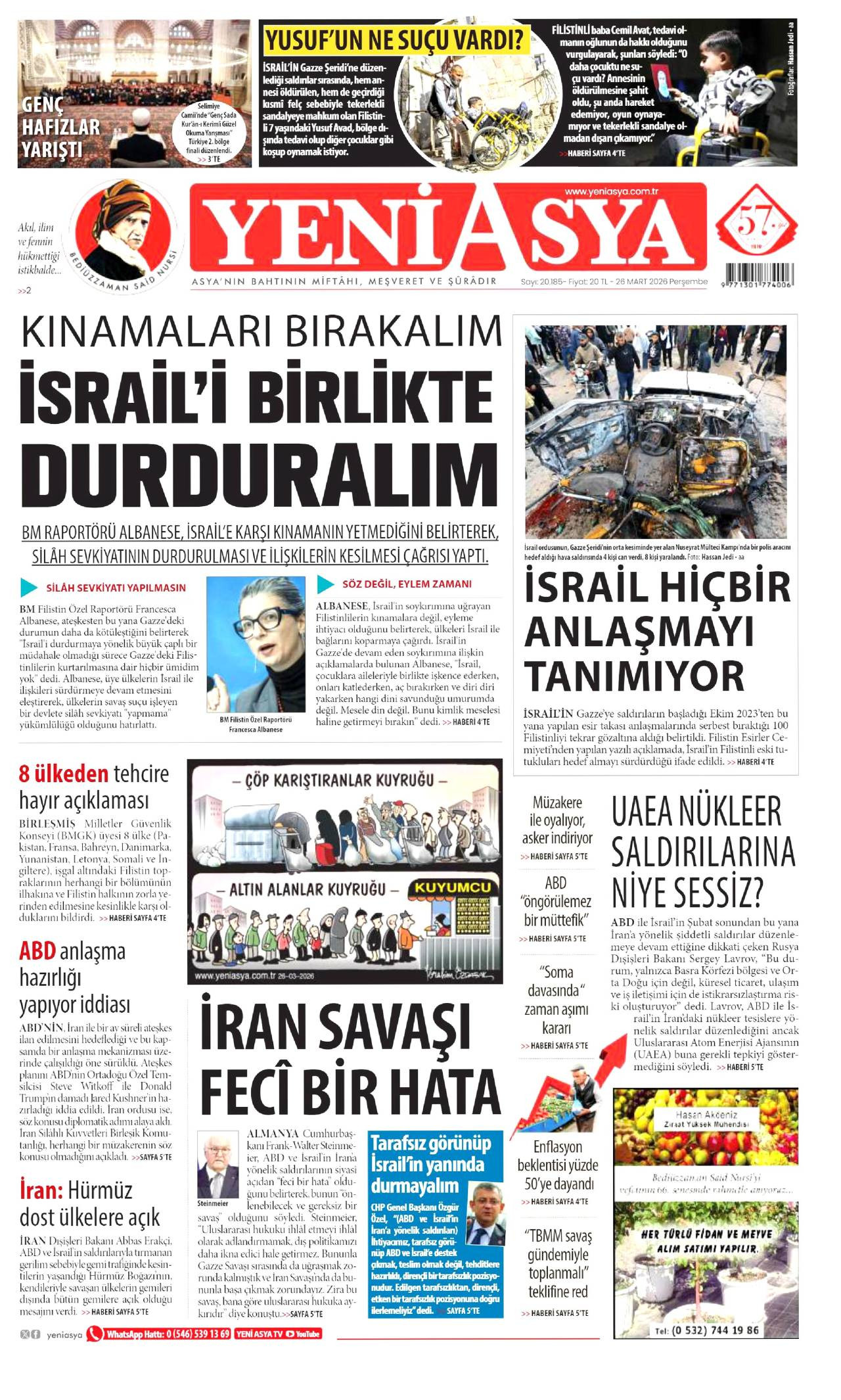 Yeni Asya Gazetesi Gazete Manşeti