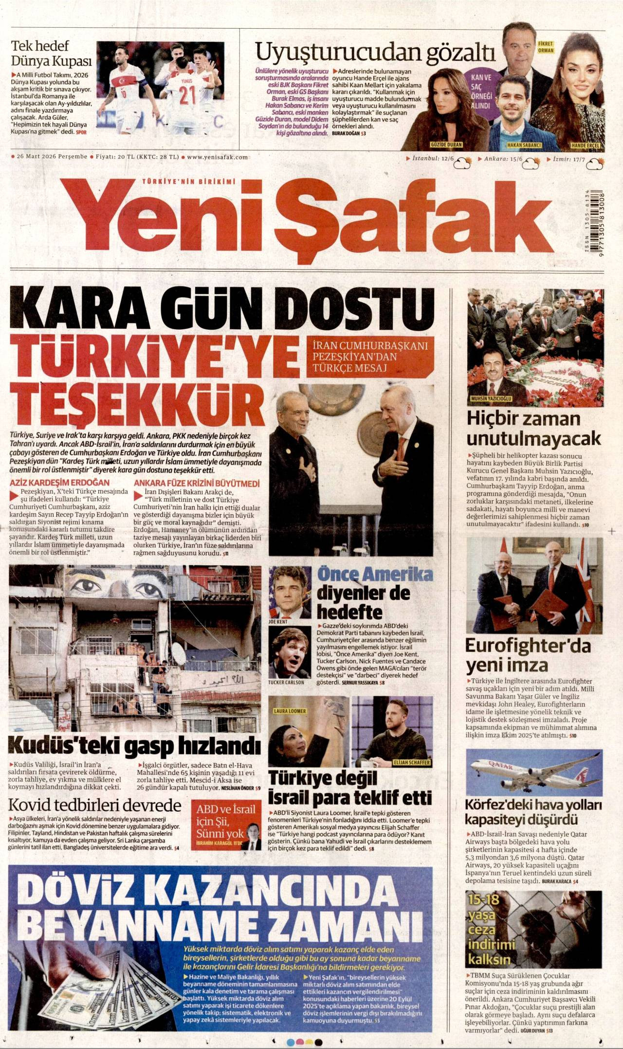 Yeni Şafak Gazetesi Gazete Manşeti