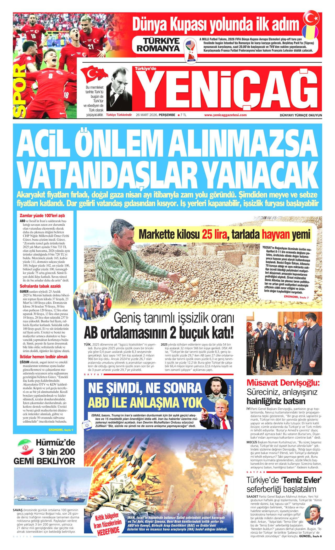 Yeniçağ Gazetesi Gazete Manşeti